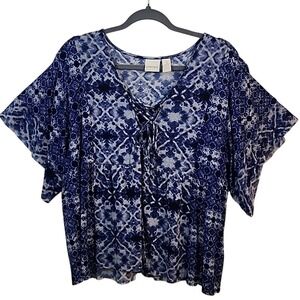 Chico's Navy and White‎ Patterned Blouse Chico's 3 (Our 16)